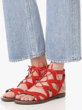 Sam Edelman | Women’s Red Suede Strappy Lace Up Gemma Gladiator Sandal Flats 9.5